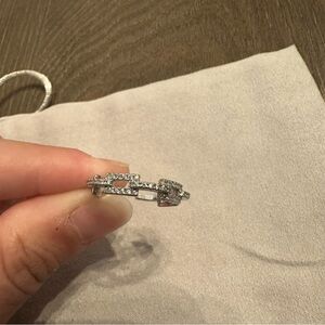 Silver-Tone Pavé Link Ring - Sparkling White Crystal Accent